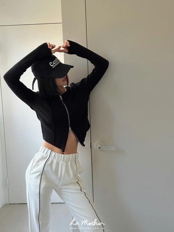 雙邊拉鍊合身線條辣妹上衣
